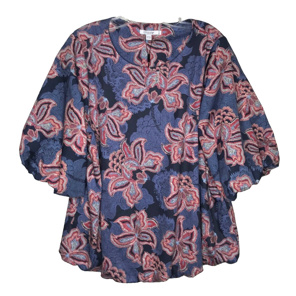 Chicos Floral Bubble Hem Top